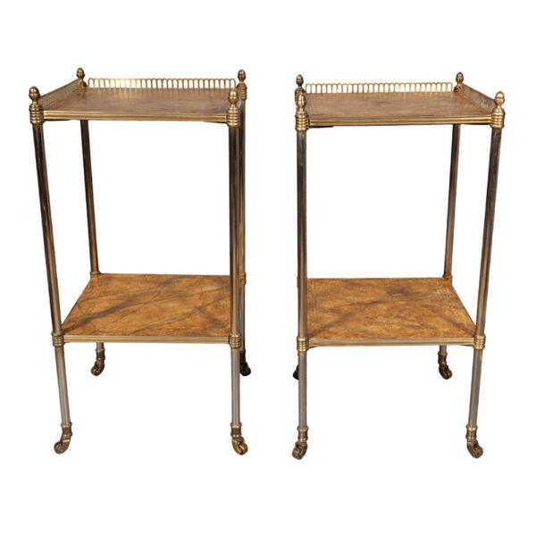 Pair Of Edwardian Style Brass and Leather End Tables