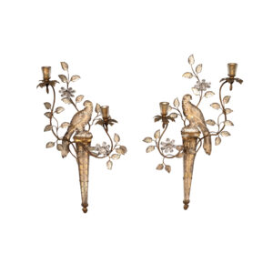 Pair Of Maison Bagues Parrot Form Crystal and Gilt Metal Wall Sconces