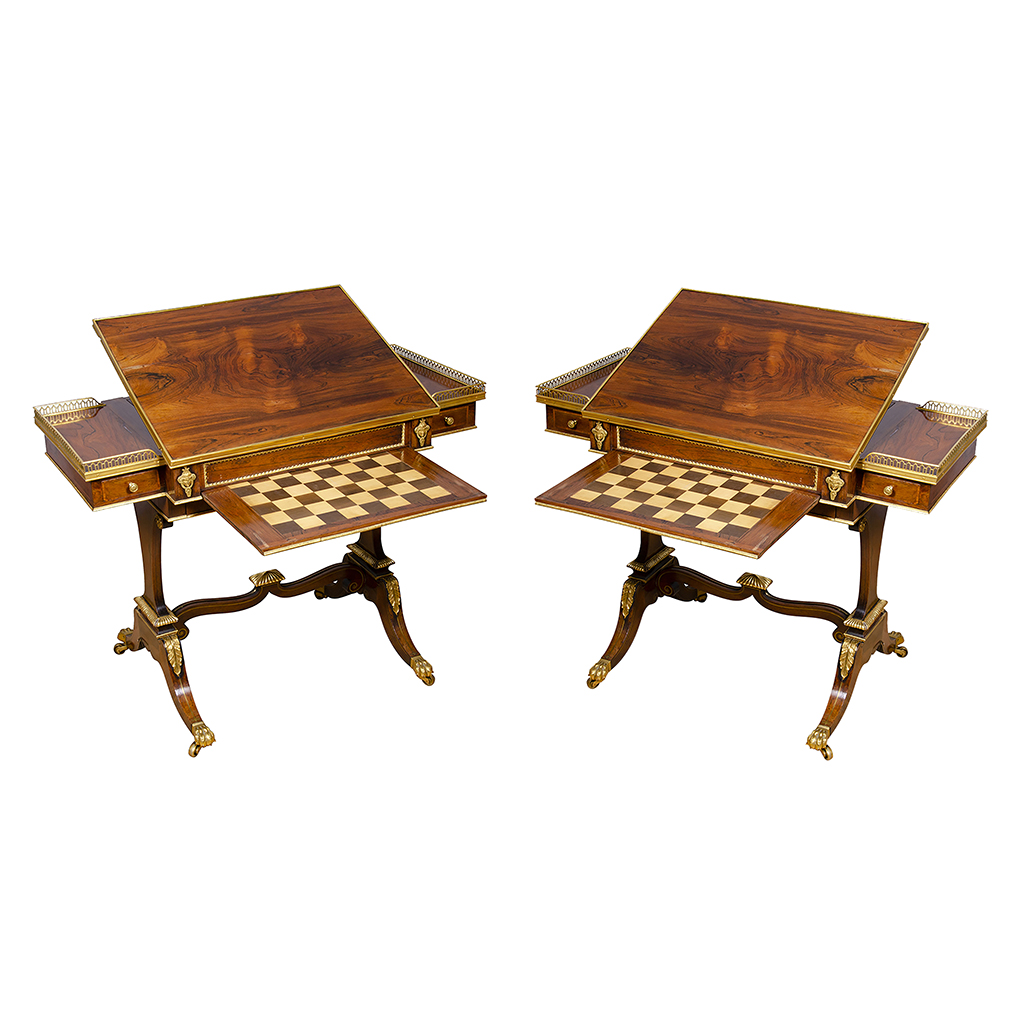 Pair of Fine Regency Rosewood and Bronze Mounted Writing / Games Table ...